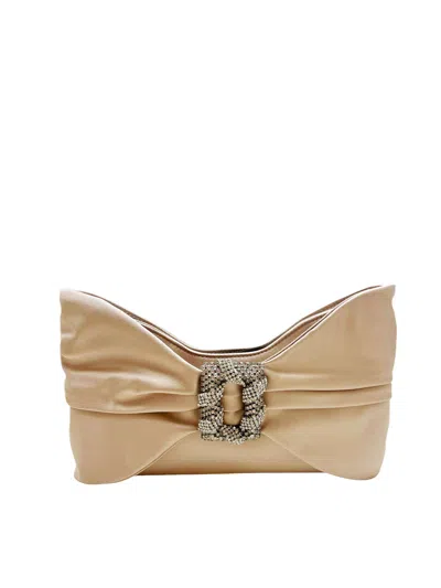 Rodo Cecilia Gold Satin Clutch In Brown