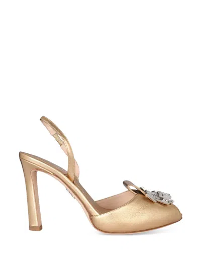 Rodo Crystal-embellished Peep-toe Slingback Heeled Sandals In Gold
