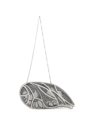 Rodo Crystal-embellished Suede Shoulder Bag In Silver