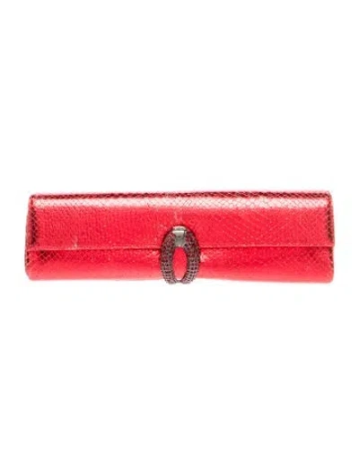 Pre-owned Rodo Embossed Leather Clutch In Metallic/red