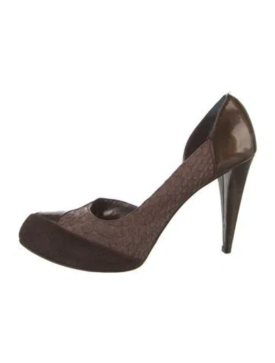 Pre-owned Rodo Leather Colorblock Pattern D'orsay Pumps In Brown