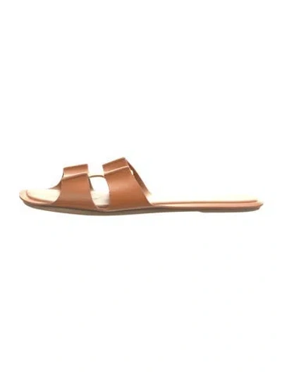 Pre-owned Rodo Leather Slides In Brown