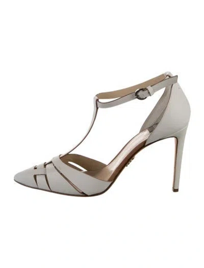 Pre-owned Rodo Leather T-strap Pumps In Silver