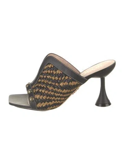 Pre-owned Rodo Leather Tweed Pattern Slides In Multi