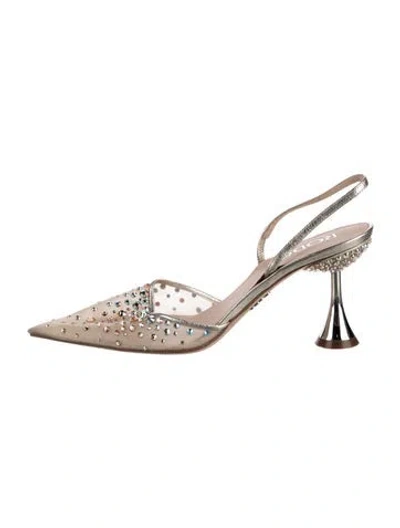 Pre-owned Rodo Mesh Patterned Slingback Pumps In Neutral