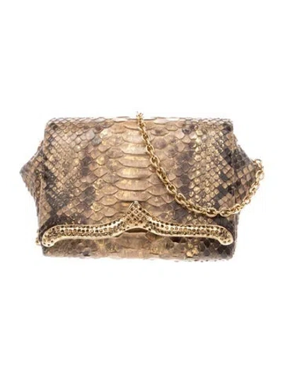 Pre-owned Rodo Python Minaudière In Neutral