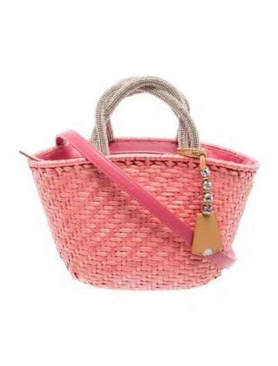 Pre-owned Rodo Raffia Top Handle Bag In Pink