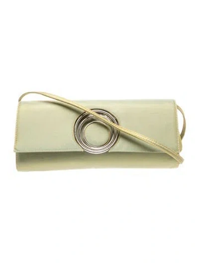 Pre-owned Rodo Satin Clutch Medium In Green