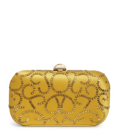 Rodo Satin Embellished Clutch Bag In Yellow