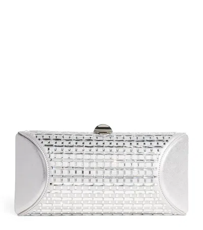 Rodo Satin Embellished Tube Plus Clutch Bag In Silver