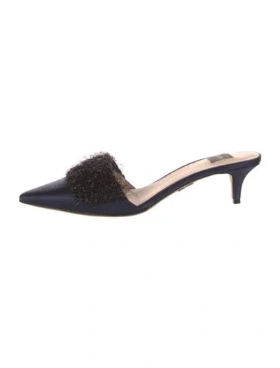 Pre-owned Rodo Satin Fringe Trim Accent Mules In Blue