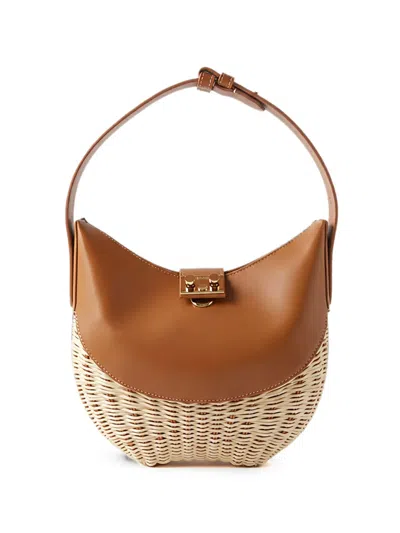 Rodo Small Paris Wicker Leather Tote Bag In Brown