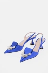 RODO SOLID COLOR SATIN SLINGBACK PUMPS WITH JEWELS HEEL 6.5CM