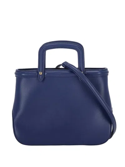 Rodo Tonal Topstitching Leather Tote Bag In Blue