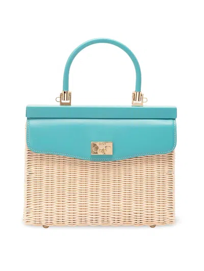 Rodo Wicker And Leather Medium Handbag In Beige