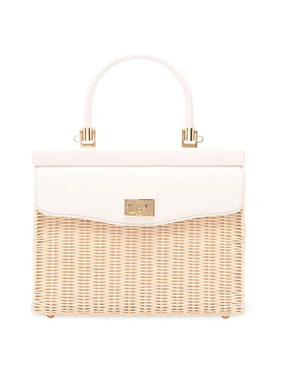 Rodo Wicker And Leather Medium Handbag In Beige