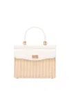 Rodo Medium Wicker Top Handle Shoulder Bag In White