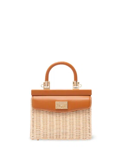 Rodo Wicker And Leather Small Handbag In Brown
