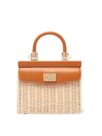 Rodo Wicker And Leather Small Handbag In Brown