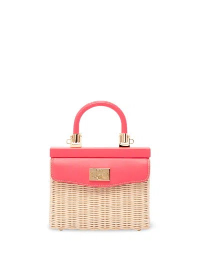 Rodo Wicker And Leather Small Handbag In Pink