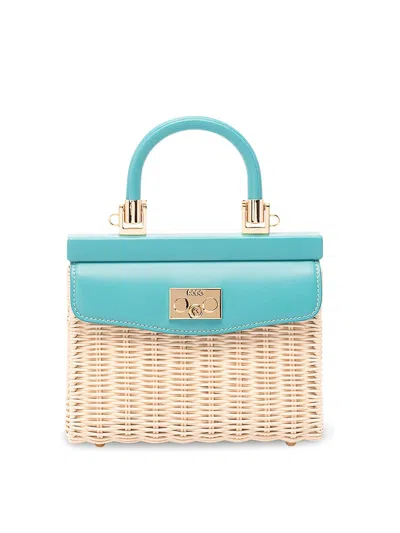 Rodo Wicker And Leather Small Handbag In Sand