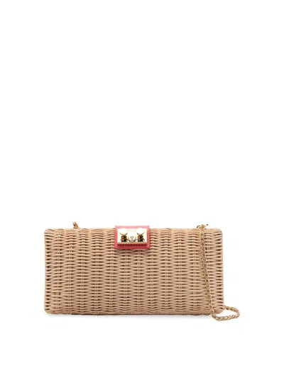 Rodo Wicker Clutch In Fuchsia