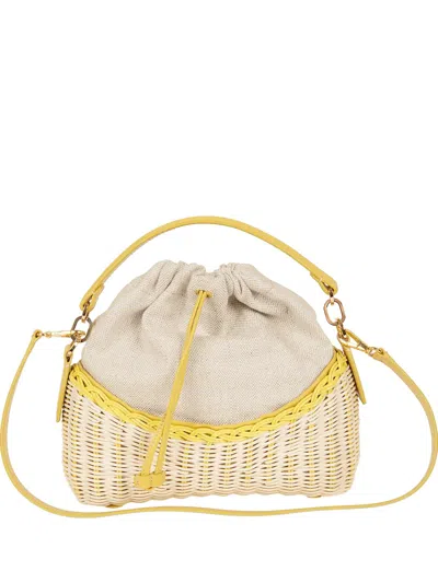 Rodo Wicker Drawstring Clutch Bag In Neutral
