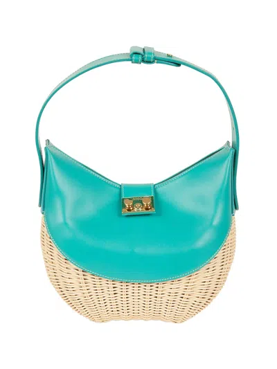Rodo Willow-wicker Leather-trim Clutch Bag In Blue