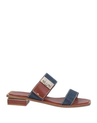 Rodo Woman Sandals Blue Size 7.5 Soft Leather, Textile Fibers