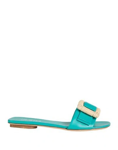 Rodo Woman Sandals Turquoise Size 7 Leather In Blue