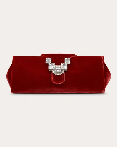 Rodo Women's Anthea Crystal Embellished Velvet Clutch In Red