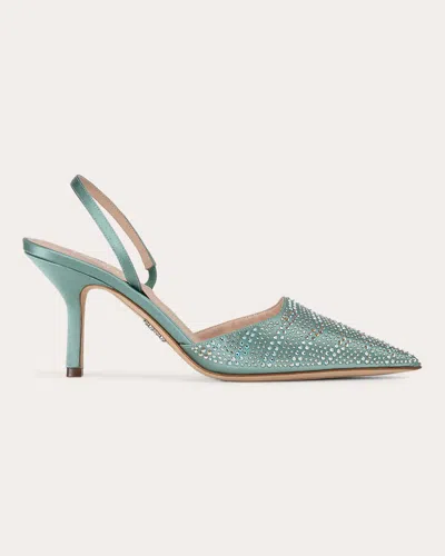 Rodo Women's Assia 80 Embellished Satin Slingback In Blue