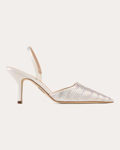 Rodo Women's Assia 80 Embellished Satin Slingback In White