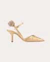 Rodo Women's Nava 80 Crystal-embellished Metallic Leather Slingback In Gold