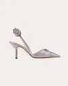 Rodo Women's Nava 80 Rosette Metallic Leather Slingback In Silver