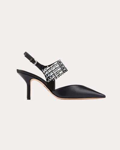 Rodo Women's Noa 80 Crystal Embellished Leather Slingback In Black