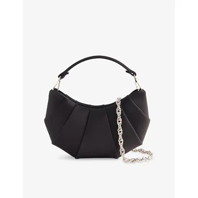 Rodo Womens Croissant Satin Top Handle Bag Black