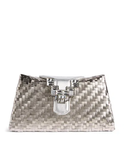 Rodo Woven Embellished Clutch Bag In Silver