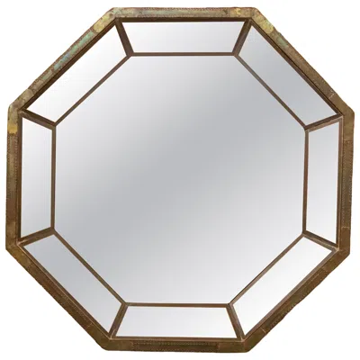 Pre-owned Rodolfo Dubarry 1980s Octagonal Mirror With Aged Metal Frame, Signed . In Gray