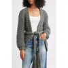 Roffe Accessories Chunky Belted Cardigan In Gray