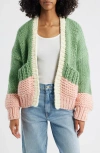 Roffe Accessories Colorblock Chunky Cardigan In Green