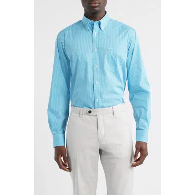 Roffe Accessories Eagle Regular Fit Teal Gingham Check Cotton Button-down Oxford Shirt In Blue