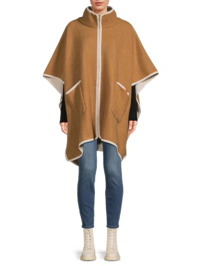 Roffe Accessories Women's Stand Collar Zip Up Poncho In Camel
