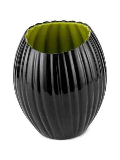 Rogaska Ribbed Crystal Vase In Gray