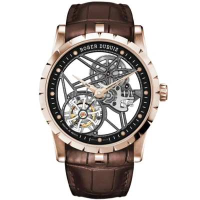 Roger Dubuis Excalibur Flying Tourbillon Skeleton Hand Wind Men's Watch Dbex0392 In Brown