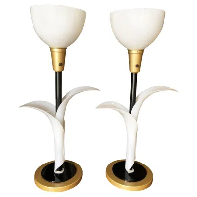 Pre-owned Roger Rougier Mid-century Sculptural Acrylic Tulip Table Lamp Pair By Rougier In Sand