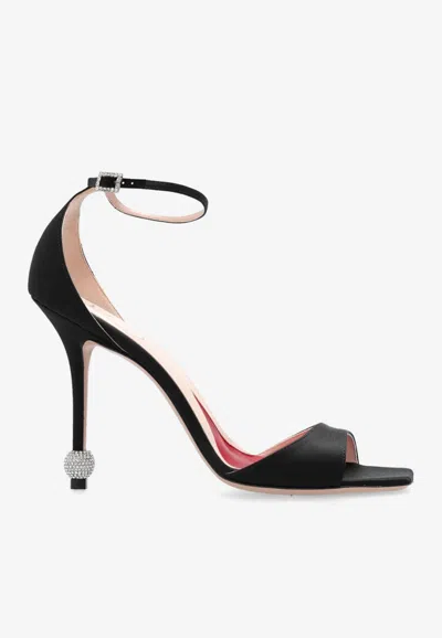 Roger Vivier 100 Crystal Embellished Satin Sandals In Black