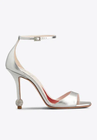 Roger Vivier 105 Jewel Embellished Sandals In Metallic Leather In Silver