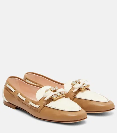 Roger Vivier Embellished Bow-detailed Two-tone Leather Loafers In Brown