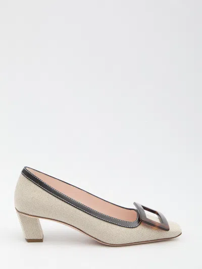 Roger Vivier Belle Vivier 45 Leather-trimmed Canvas Pumps In White